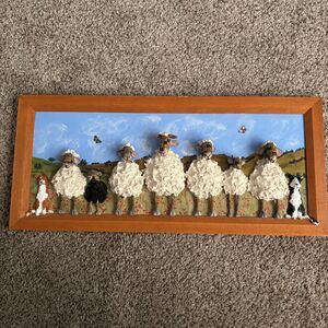 VTG 3D Signed One Of A Kind Paper Mache Adorable Sheep Herders Farmhouse Picture